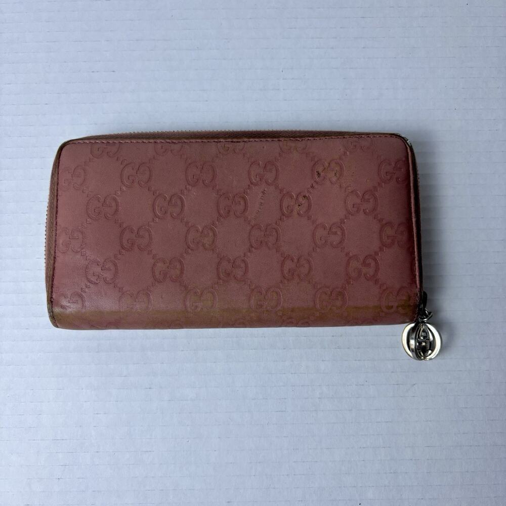 GUCCI Guccissima‎ Leather Zip Around Wallet Pink